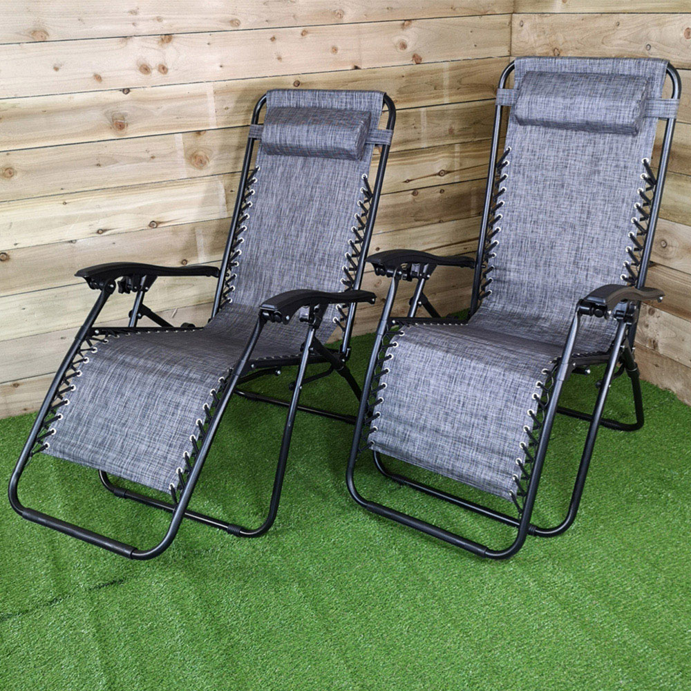 Samuel Alexander Set of 2 Grey Textoline Multi Position Garden Relaxer Chair Image 1