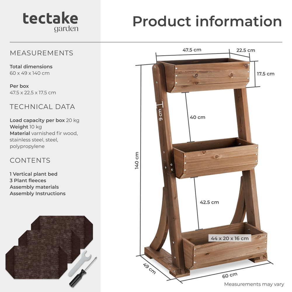 tectake Flora 3-Tier Brown Rustic Wooden Vertical Planter 60 x 49 x 140cm Image 9