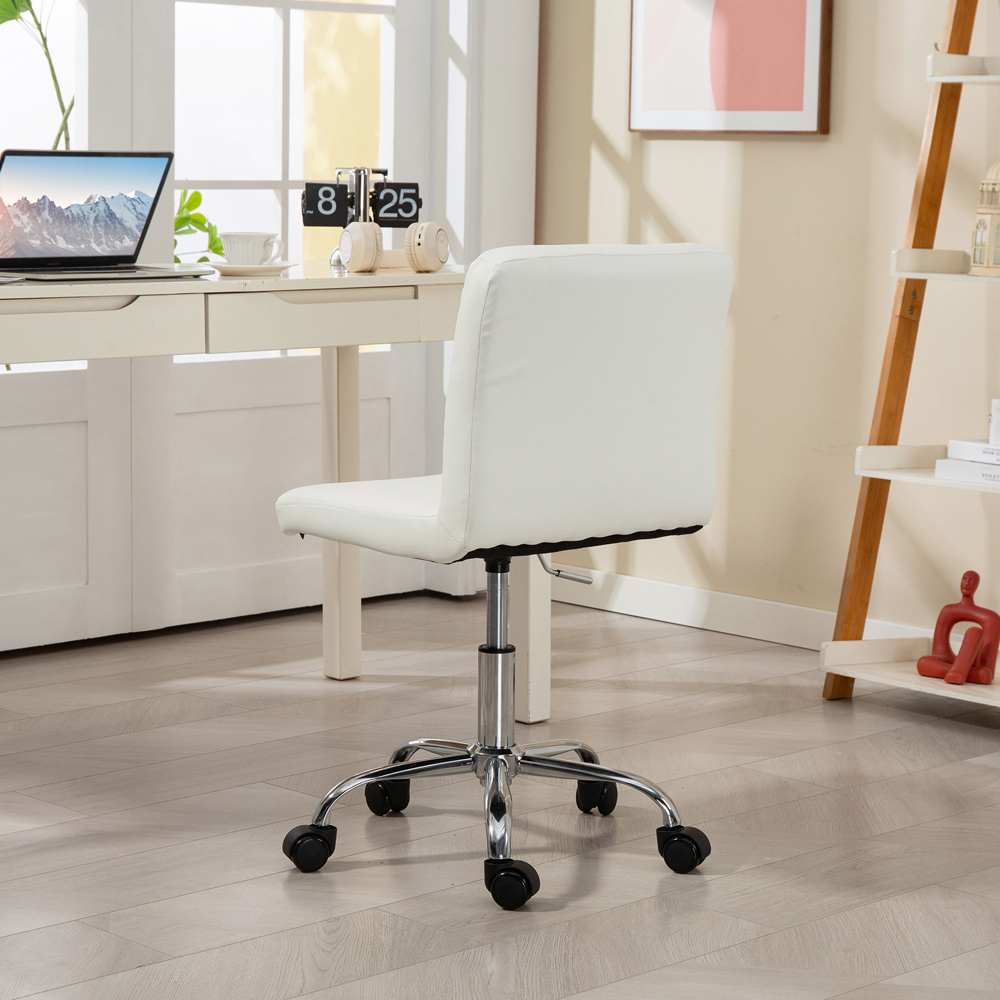 HOMCOM White Vanity Chair with Rolling Wheels Image 3