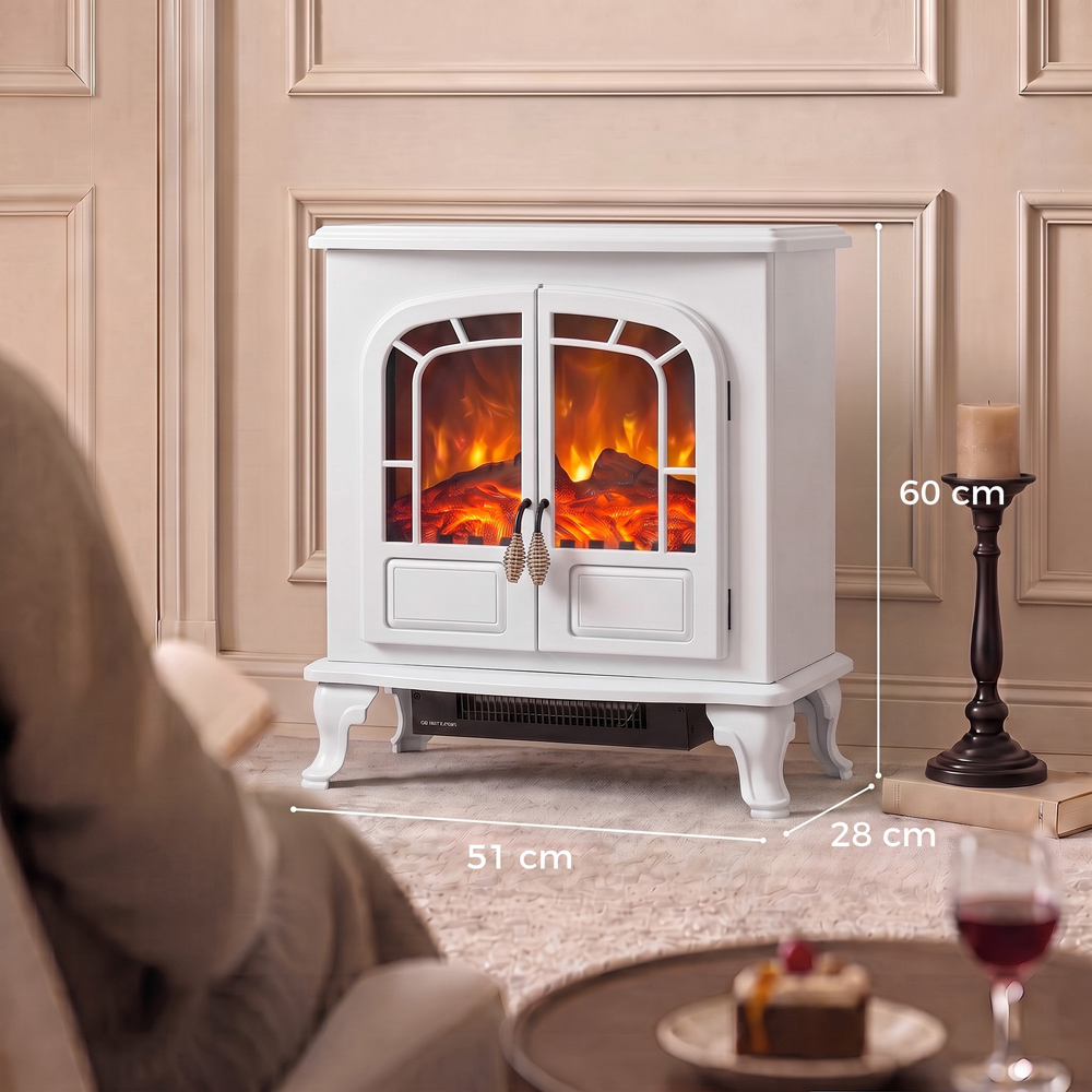 HOMCOM White Freestanding Electric Fireplace Stove with LED Fire Flame Effect Image 8