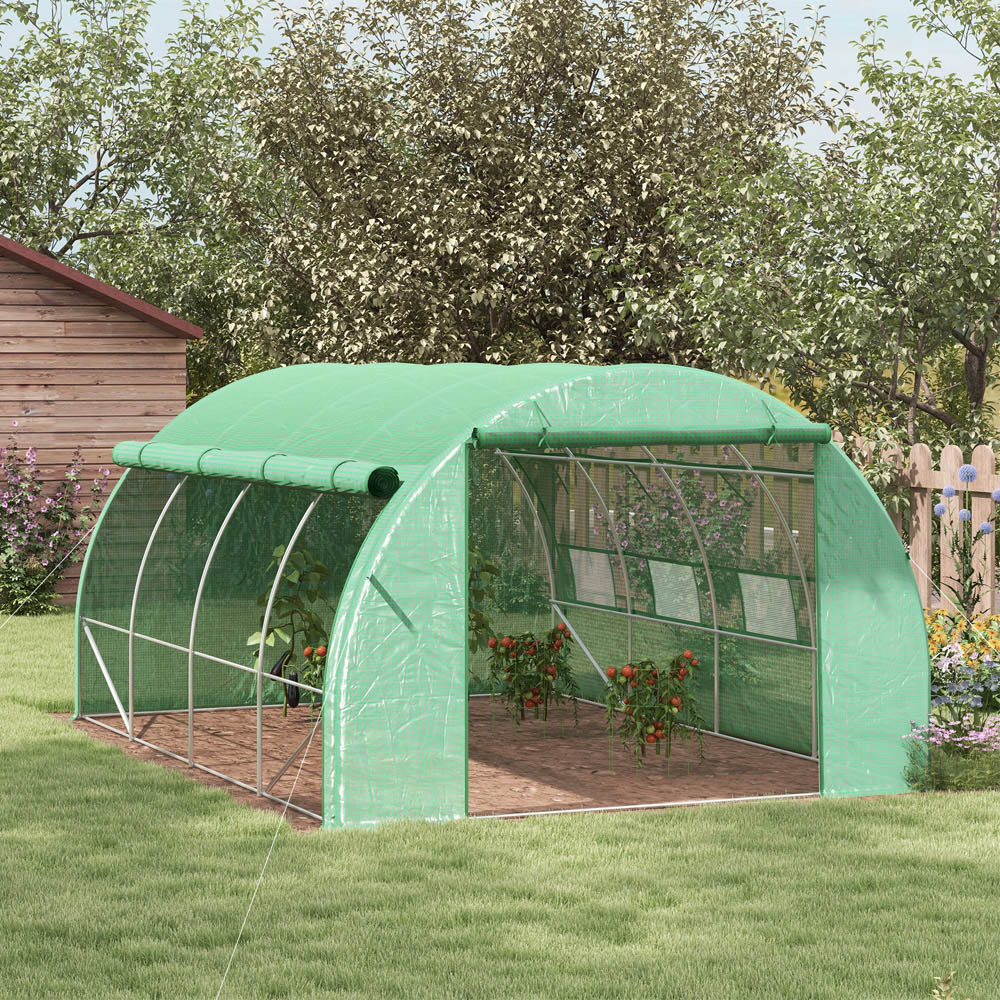 Outsunny Green Plastic 10 x 13ft Polytunnel Greenhouse Image 2
