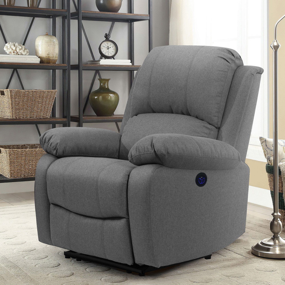 Comfy Living Light Grey Linen Electric Recliner Chair Image 6