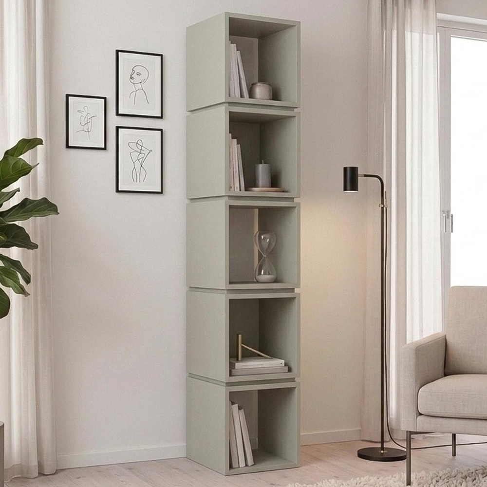 Decortie Multi 5 Shelf Ash Green Cube Bookcase Image 1