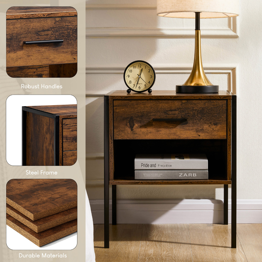 Vida Designs Brooklyn Single Drawer Dark Wood Bedside Table Image 5
