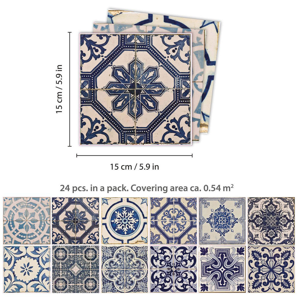 Walplus Malaga Spanish Blue Multicoloured Self Adhesive Tile Sticker 24 Pack Image 6