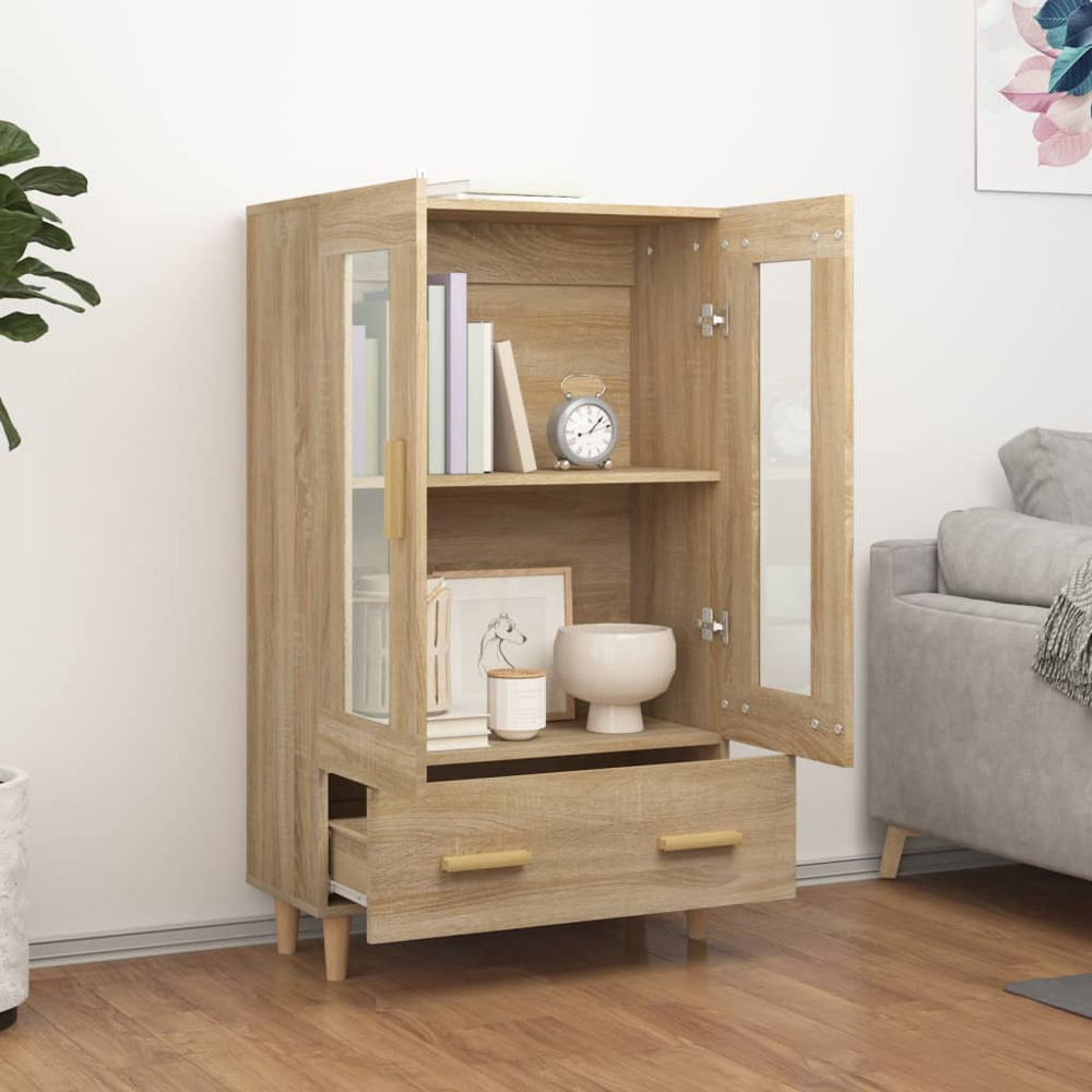 vidaXL 2 Glass Door Single Drawer Sonoma Oak Highboard Image 7
