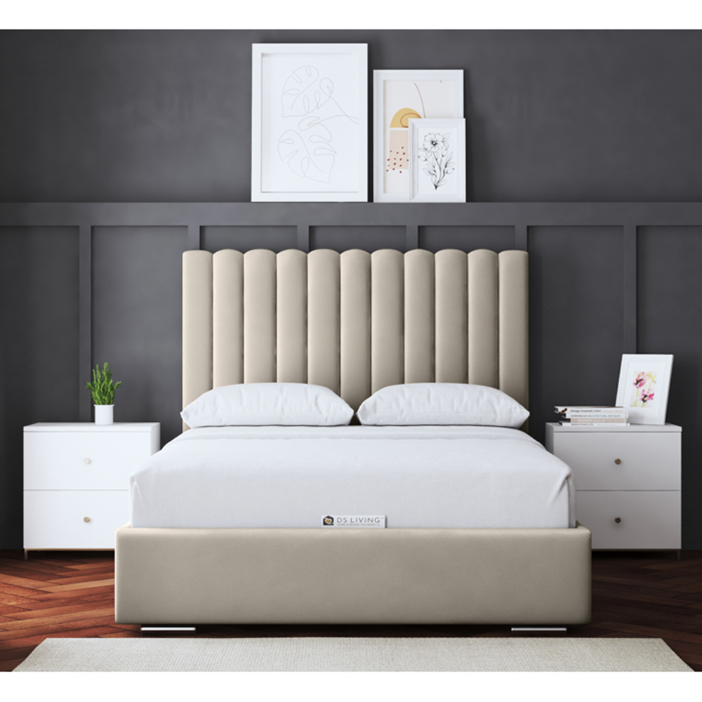 DS Living Evangeline Super King Cream Upholstered Ottoman Bed with Headboard Image 5