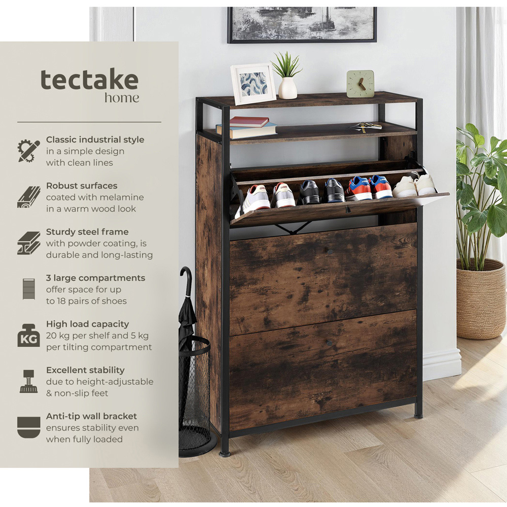 tectake 3 Tilt Drawer Dark Wood Slim Rack 32 x 81 x 130cm Image 6