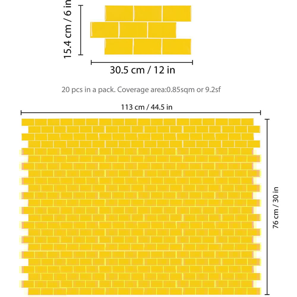 Walplus Pure Yellow Glossy Subway Peel and Stick Backsplash 3D Tile Stickers 20 Pack Image 7