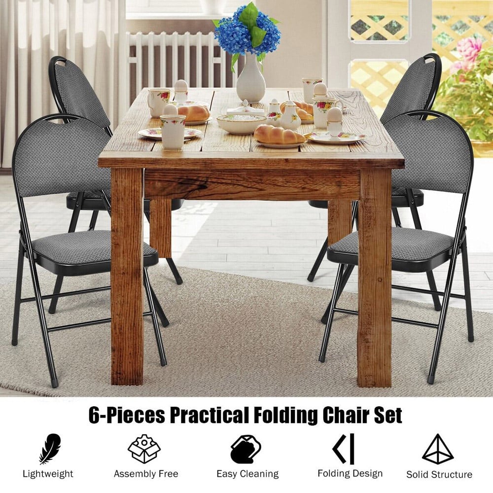 Costway Set of 6 Grey Foldable Dining Chairs Image 8