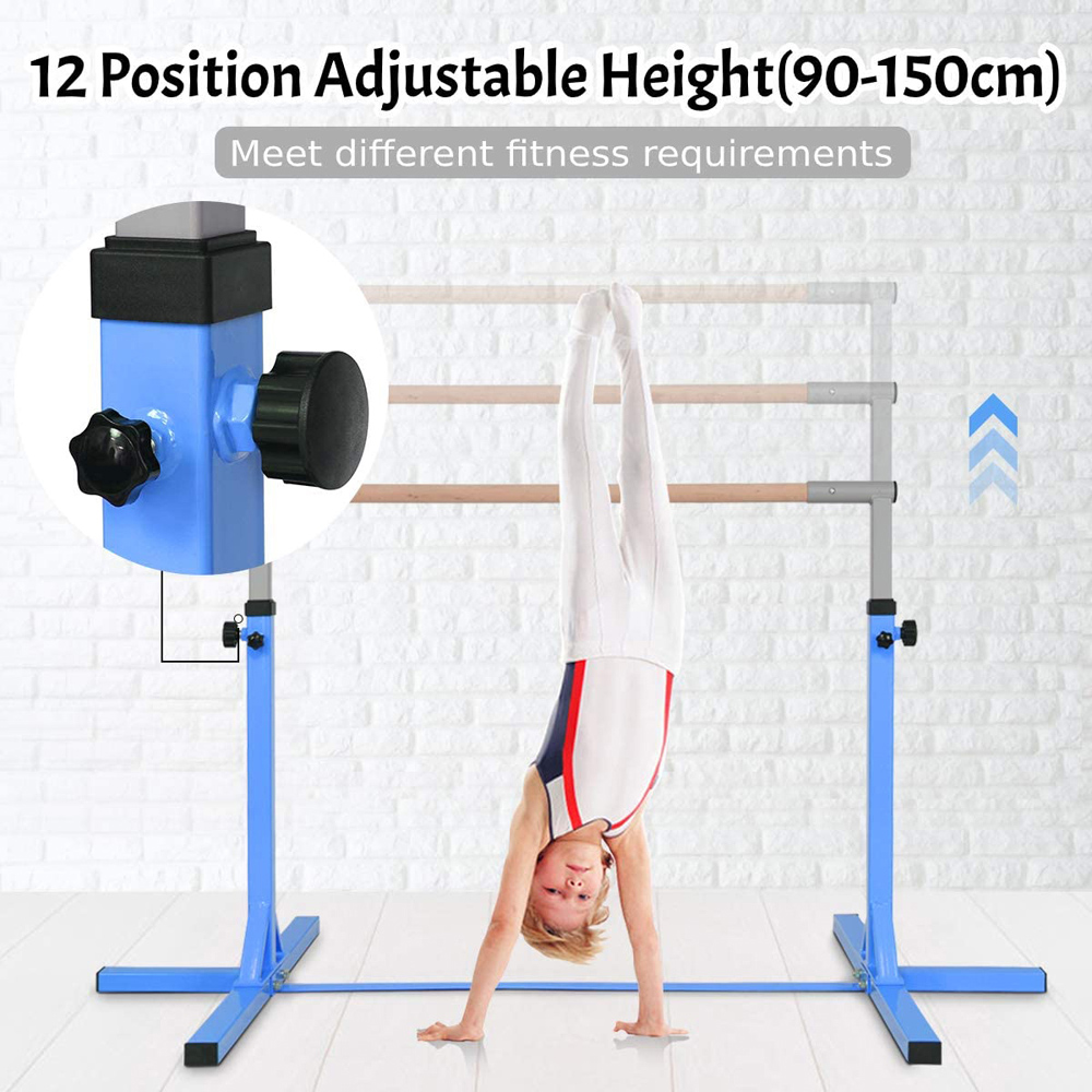 Costway Blue Kids Height Adjustable Gymnastics Training Bar Image 6