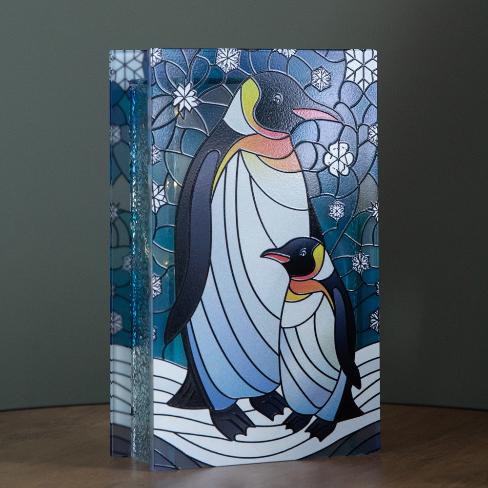 Samuel Alexander Warm White LED Double Sided Stained Glass Light Up Mother & Baby Penguin Ornament Image 5