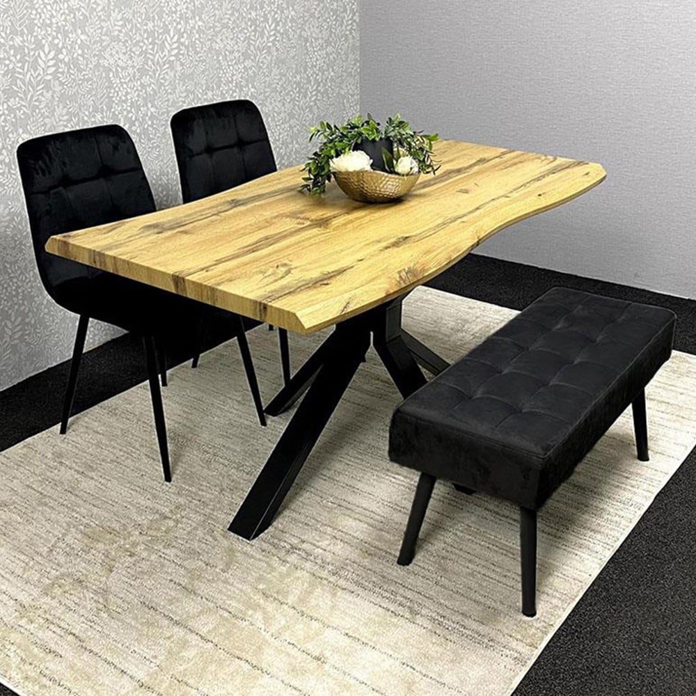 Portland 4 Seater Velvet Wooden Dining Set with Bench Brown and Black Image 1