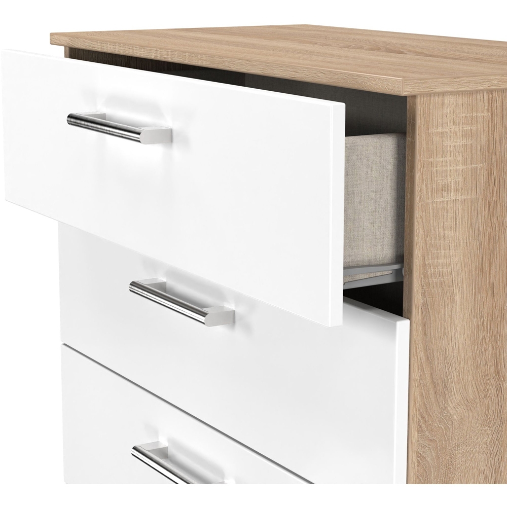 Crowndale Devon 5 Drawer Matt White and Bardolino Oak Chest of Drawers Ready Assembled Image 6