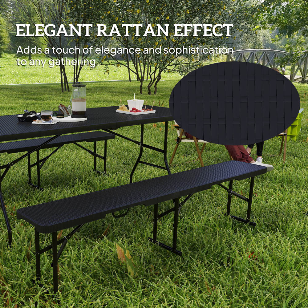 Outsunny 6 Seater Black Rattan Effect Foldable Picnic Table and Bench Set with Handles Image 5