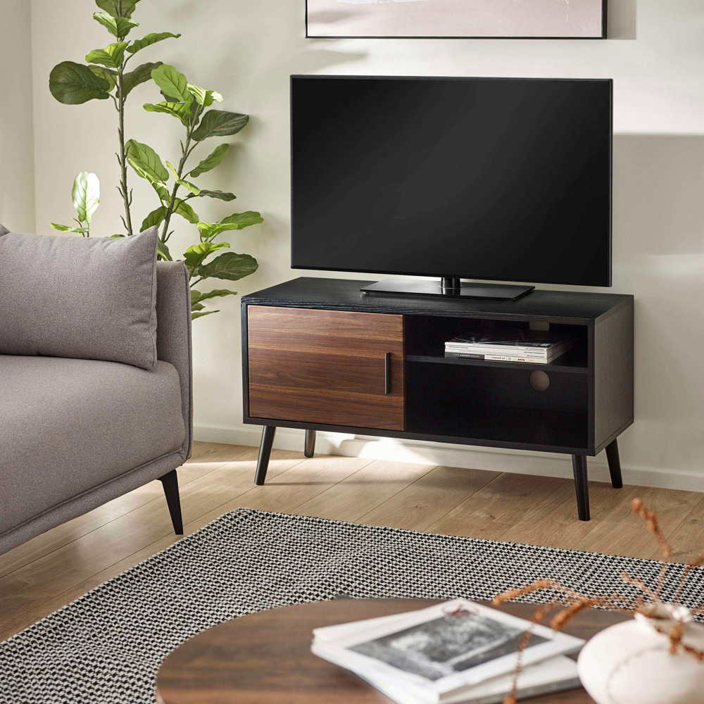 Julian Bowen Trent Single Door Walnut and Black Small TV Stand for 43 inch Image 7