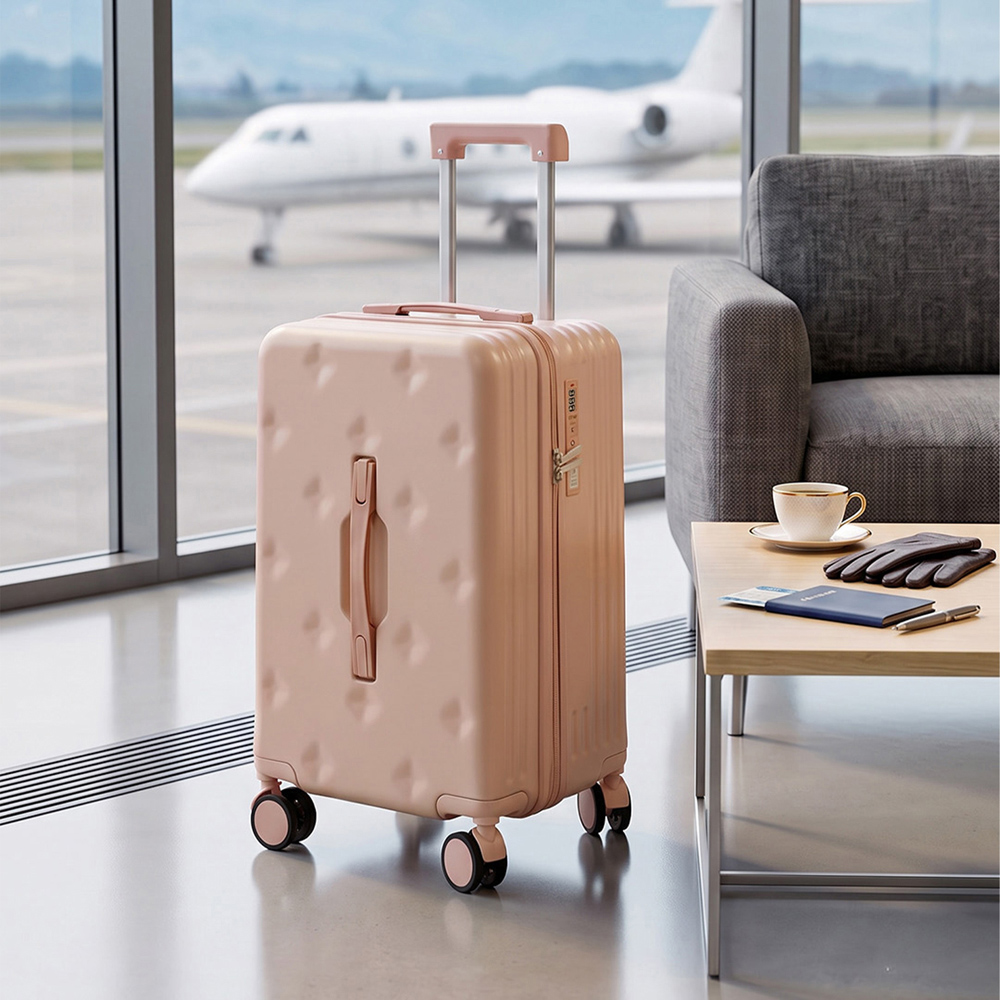 H&O Direct Pink ABS Hard Shell Suitcase with Cup Holder USB Port and Stickers 20 inch Image 2