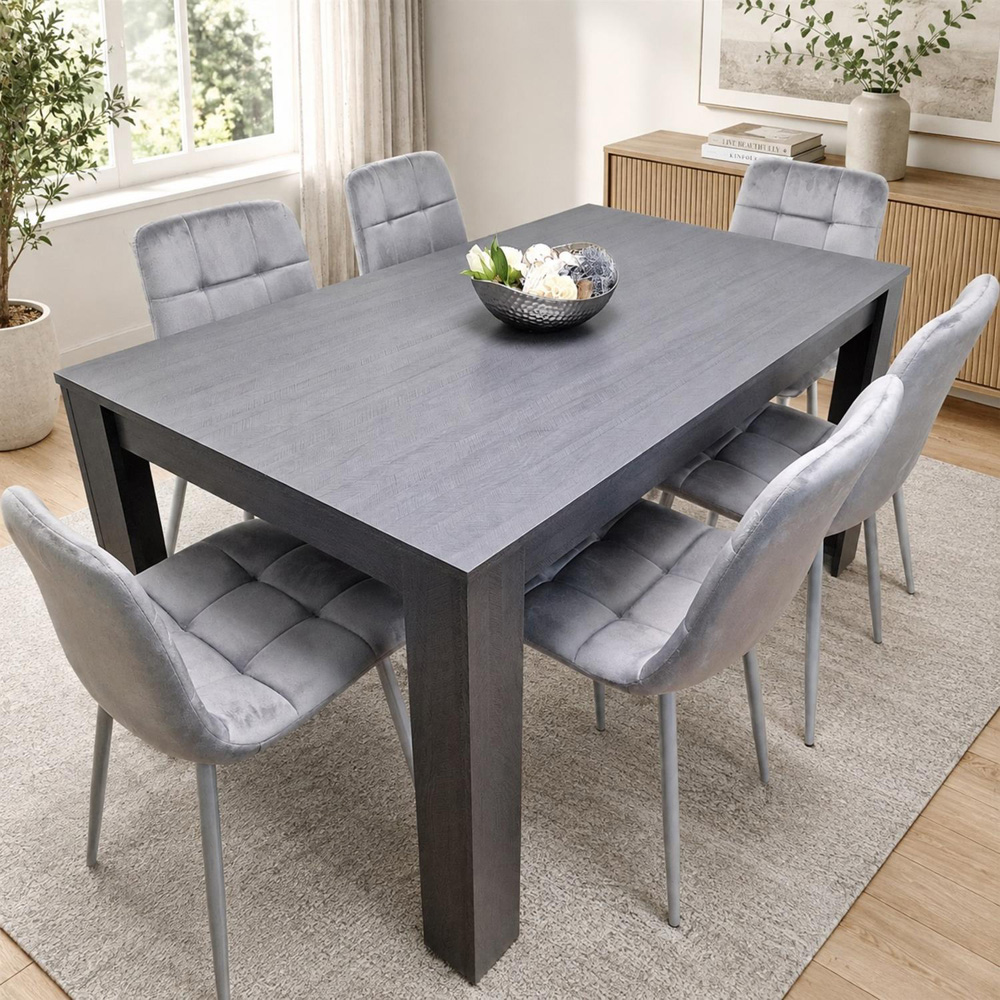 Kosy Koala 6 Seater Velvet Arrow Design Dining Set Grey Image 1