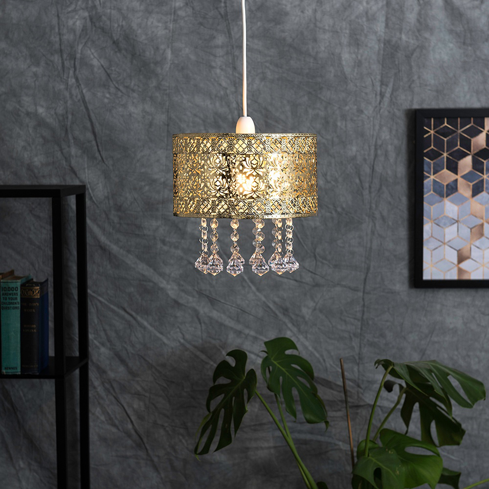 ValueLights Enna Modern Gold Jewel Droplet Ceiling Pendant Light Lamp Shade Image 2