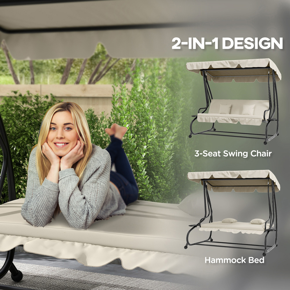 Outsunny 3 Seater Cream Garden Swing Chair with Adjustable Canopy Image 7