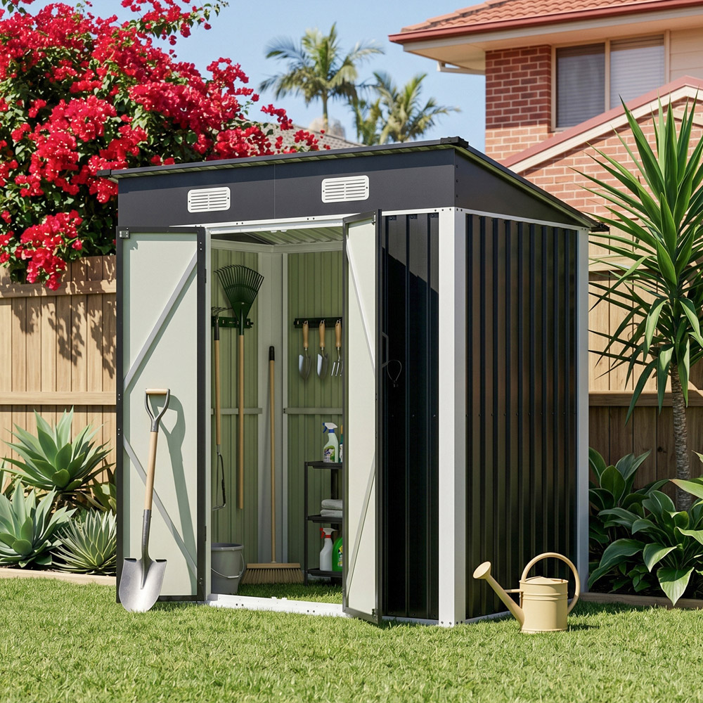 Living and Home 6 x 4ft Black Pent Quick Assembly Metal Garden Storage Shed Image 3