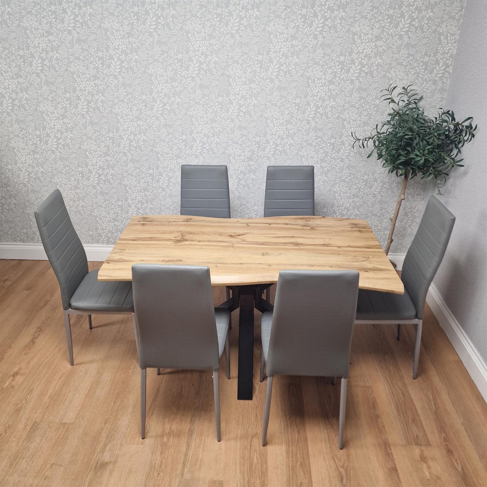 Portland 6 Seater Faux Leather Padded Dining Set Grey Image 8