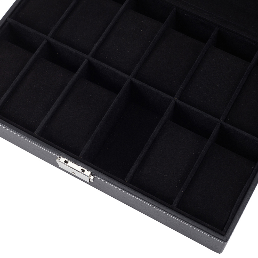 H&O Direct 12 Slot Black Watch Display Box with Glass Lid Image 4