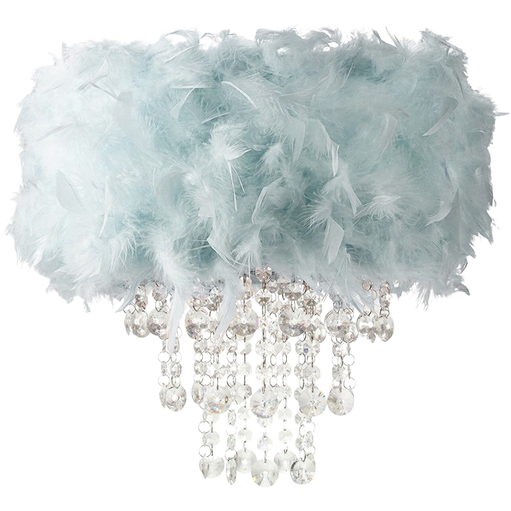 Happy Homewares Duck Egg Feather Drum Pendant Shade with Clear Acrylic Droplets Image 1