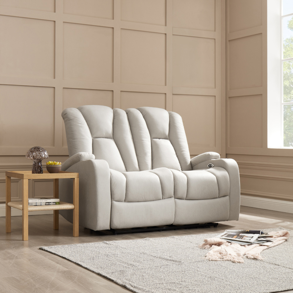 Home Detail Hannah 2 Seater Light Grey Air Leather Electric Recliner Sofa Image 6