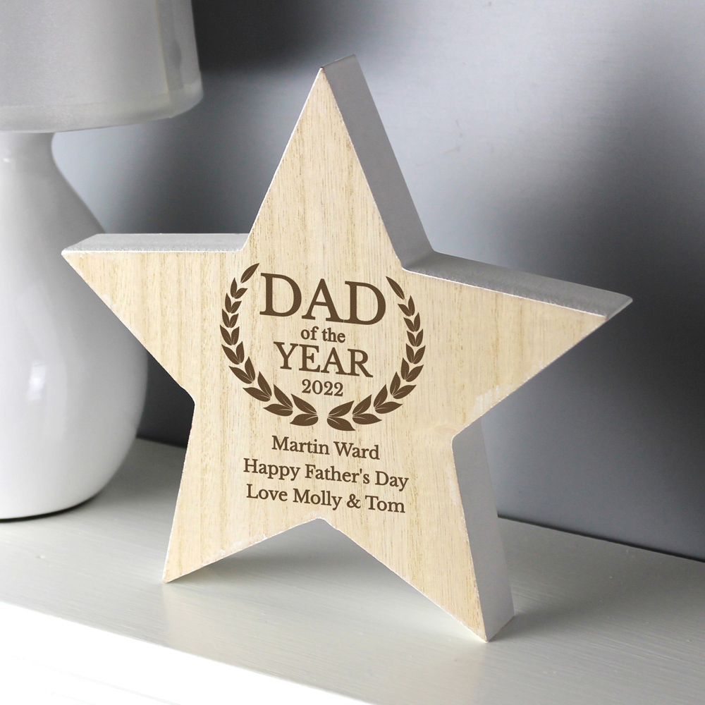 Personalised Memento Personalised Dad of the Year Rustic Wooden Star Decoration Image 2