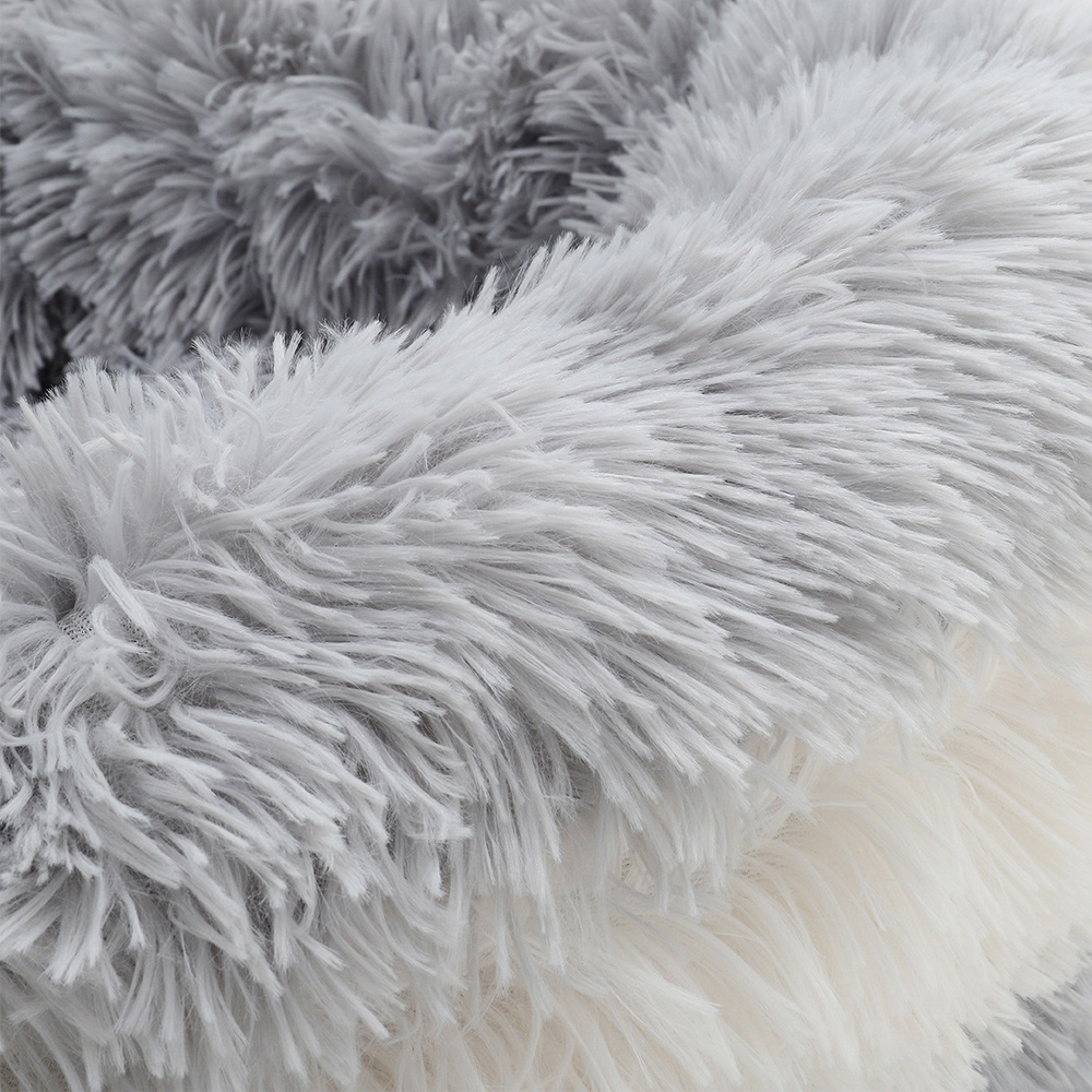 H&O Direct Light Grey and White Plush Donut Shaped Pet Bed Image 2