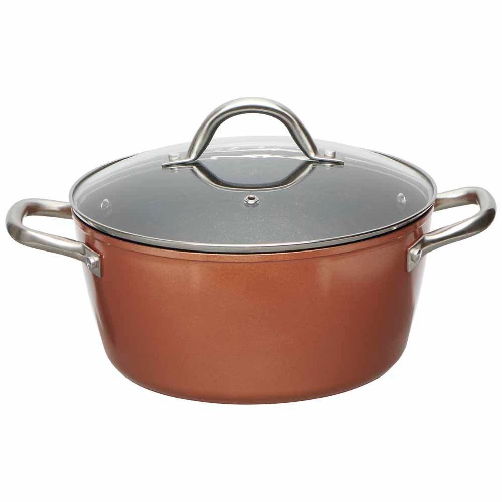 Wilko 24cm Shot Blast Copper Effect Casserole Dish with Lid Wilko