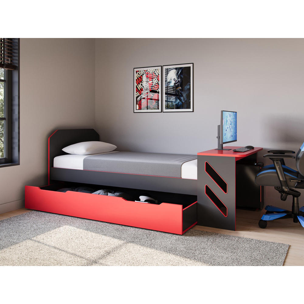 Recoil Portal Single Black and Red Gaming Bed with Desk and Underbed Drawer Image 4