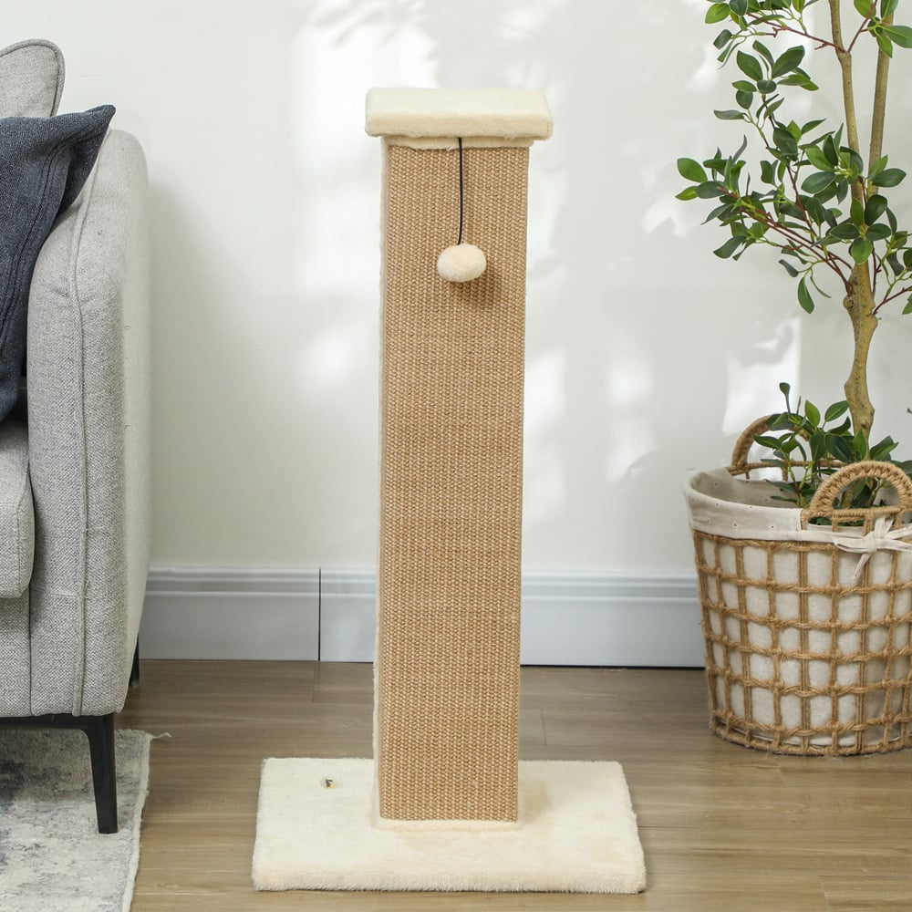 PawHut Beige Vertical Sisal Rope Ball Plush Cat Scratching Post 81cm Image 5