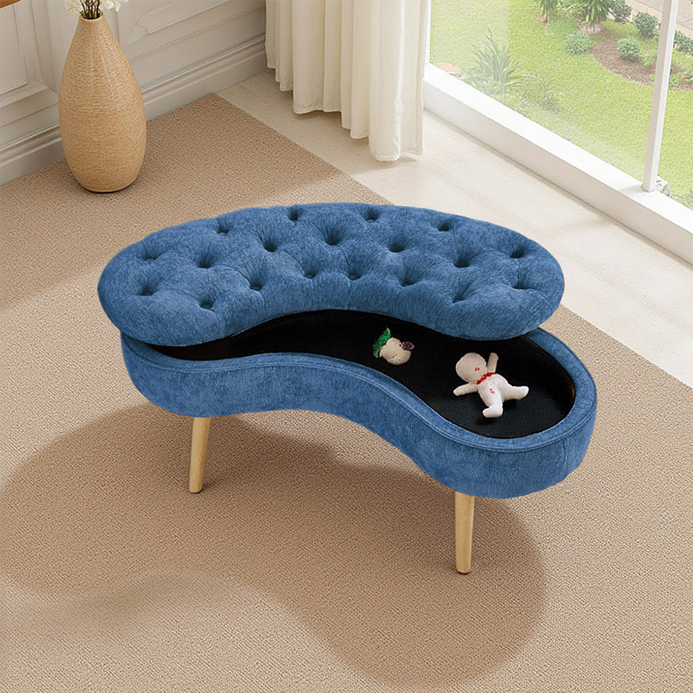 Living and Home Blue Fabric Button Tufted Storage Bench with Removable Lid Image 8