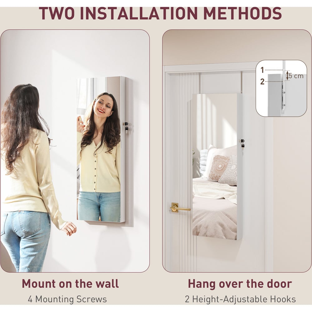 Portland Pink Lining Door Hanging Jewellery Cabinet Mirror Image 7