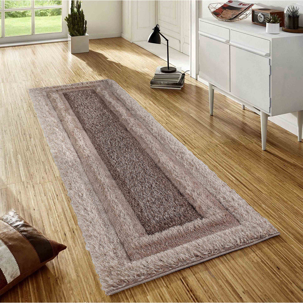 Desire Rug Modern Bronze Bordered Shimmer Soft Shaggy Area Rug 160 x 230cm Image 5