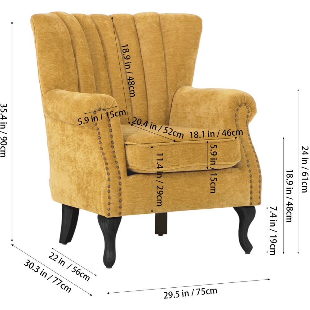 Living and Home Yellow Chenille Upholstered Channel Back Armchair Image 9