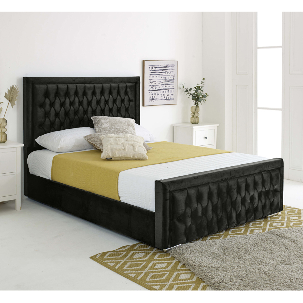 Eleganza Paloma Small Double Black Plush Velvet Bed Frame with Headboard and Footboard Image 5