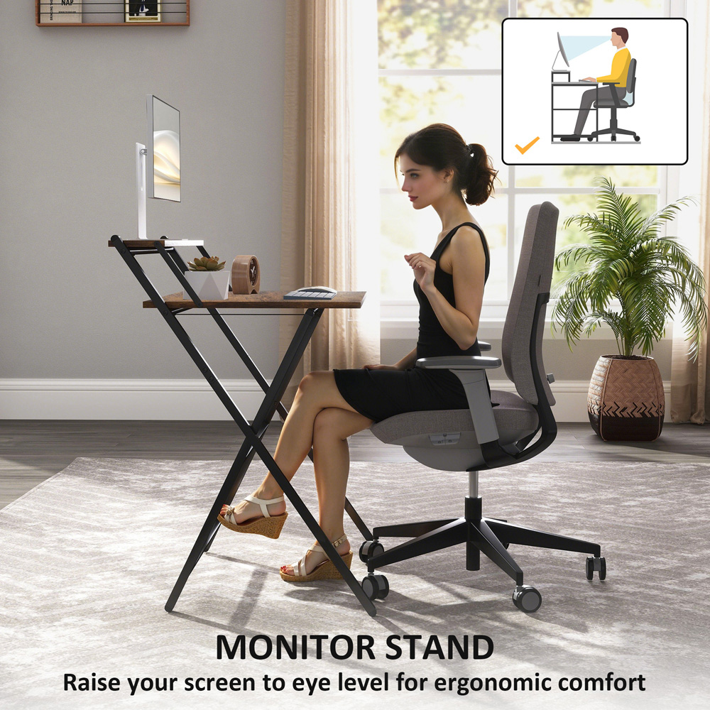 HOMCOM 2 Shelf Foldable Computer Desk Rustic Brown Image 5