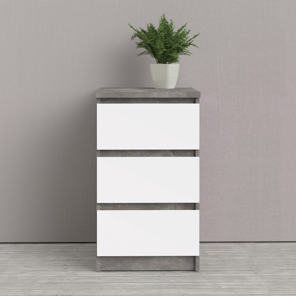 Florence 3 Drawer Concrete and White High Gloss Bedside Table Image 9