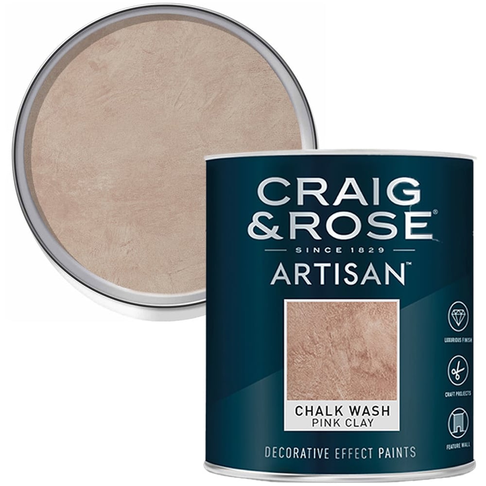 Craig & Rose Artisan Walls & Ceilings Chalk Wash Pink Clay Chalky Paint 750ml Image 1