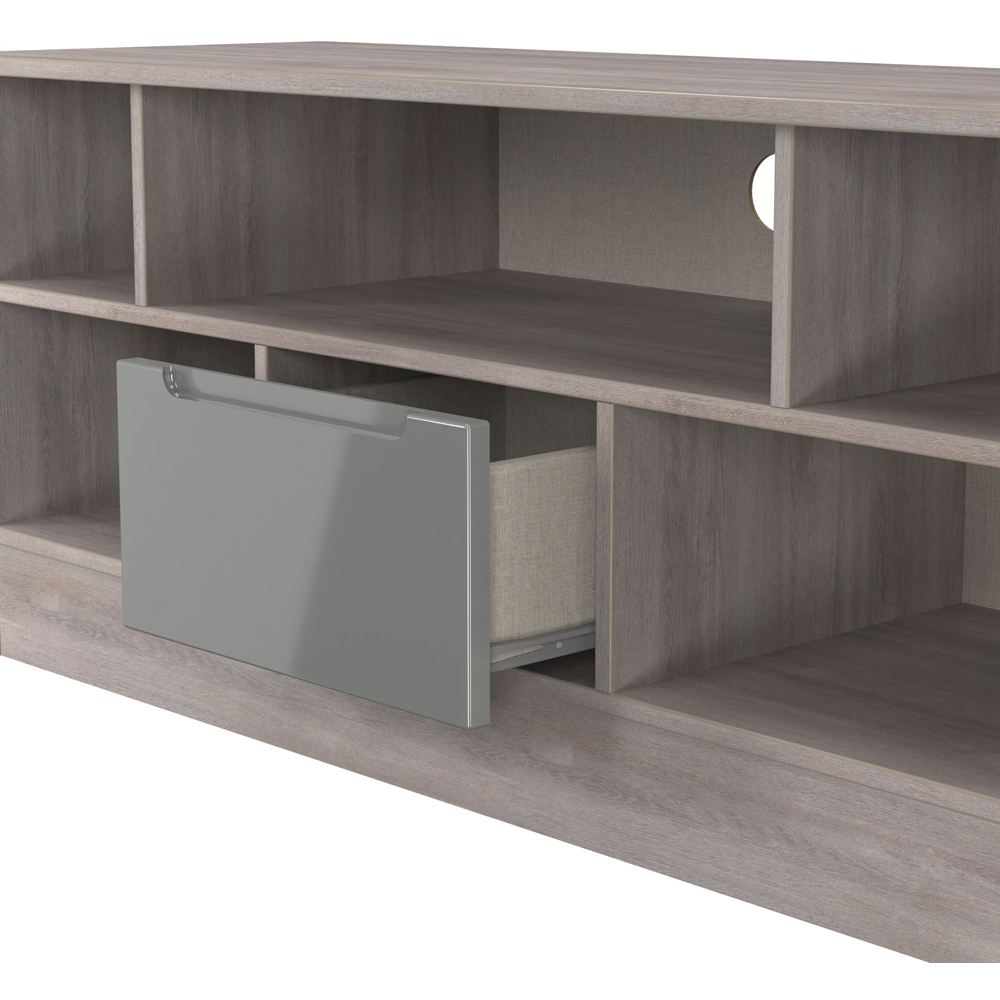 Crowndale Milan Single Drawer 5 Shelf Grey Gloss and Grey Oak TV Unit Ready Assembled Image 5