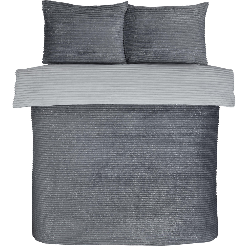 Smart Living Double Grey Sparkle Ribbed Fleece Reversible Duvet Cover Set Image 3