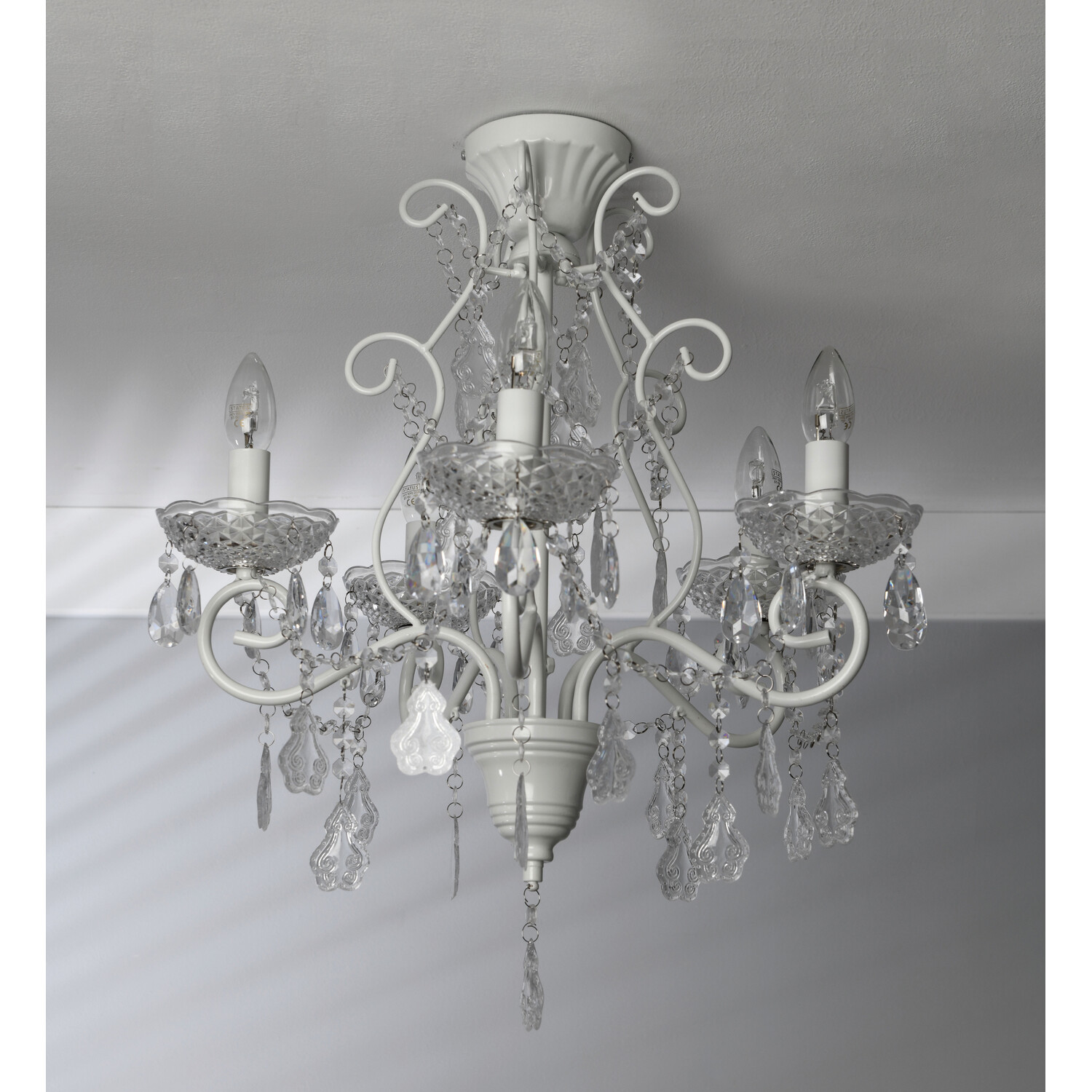 White Antiqued Jewelled Ceiling Chandelier Image 4