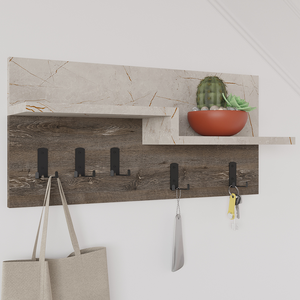 Decortie Harmon Gold Marble Effect and Dark Coffee Wall Mounted Hanger Image 1