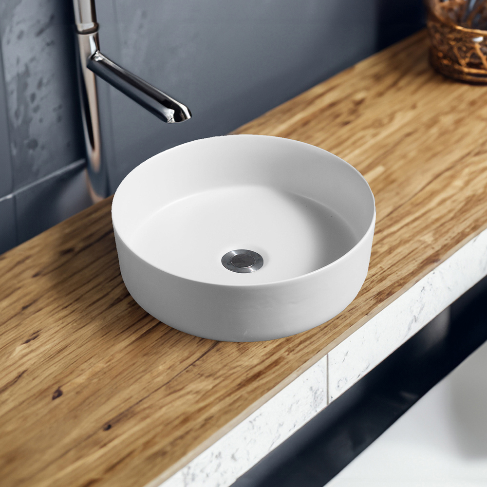 Limoge Matte White Vertical Thin Edge Round Countertop Basin 360mm Image 2