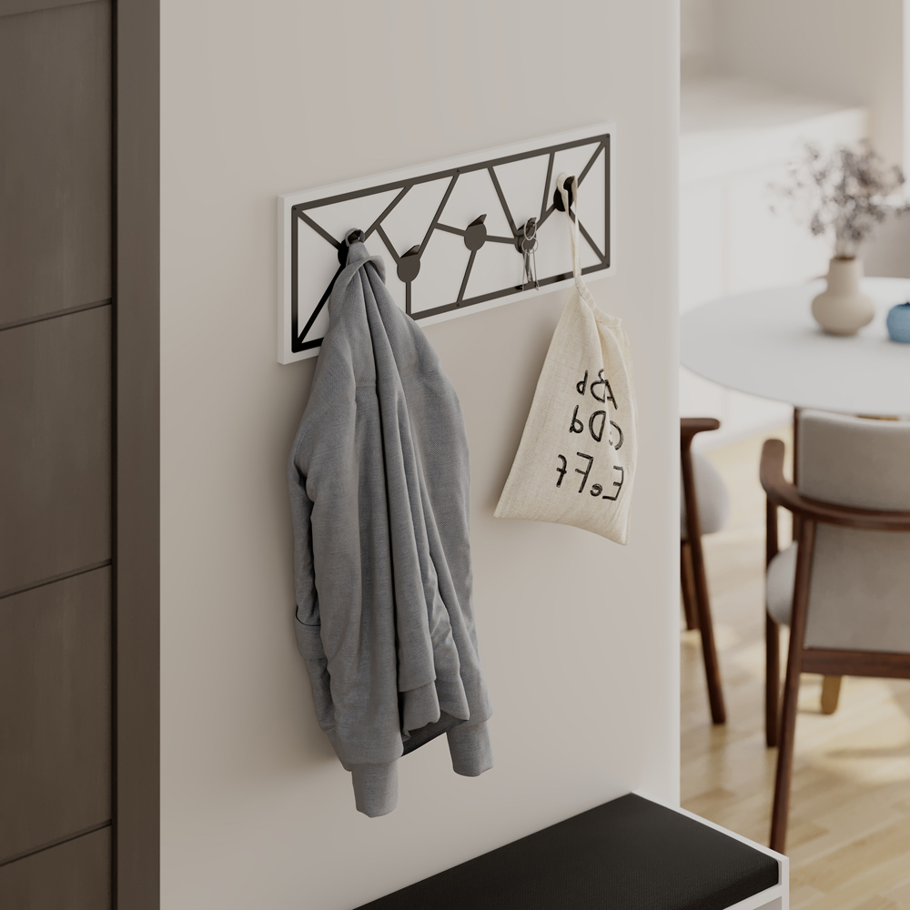 Decortie Trace White Wall Mounted Hanger with Geometric Metal Hook Image 2