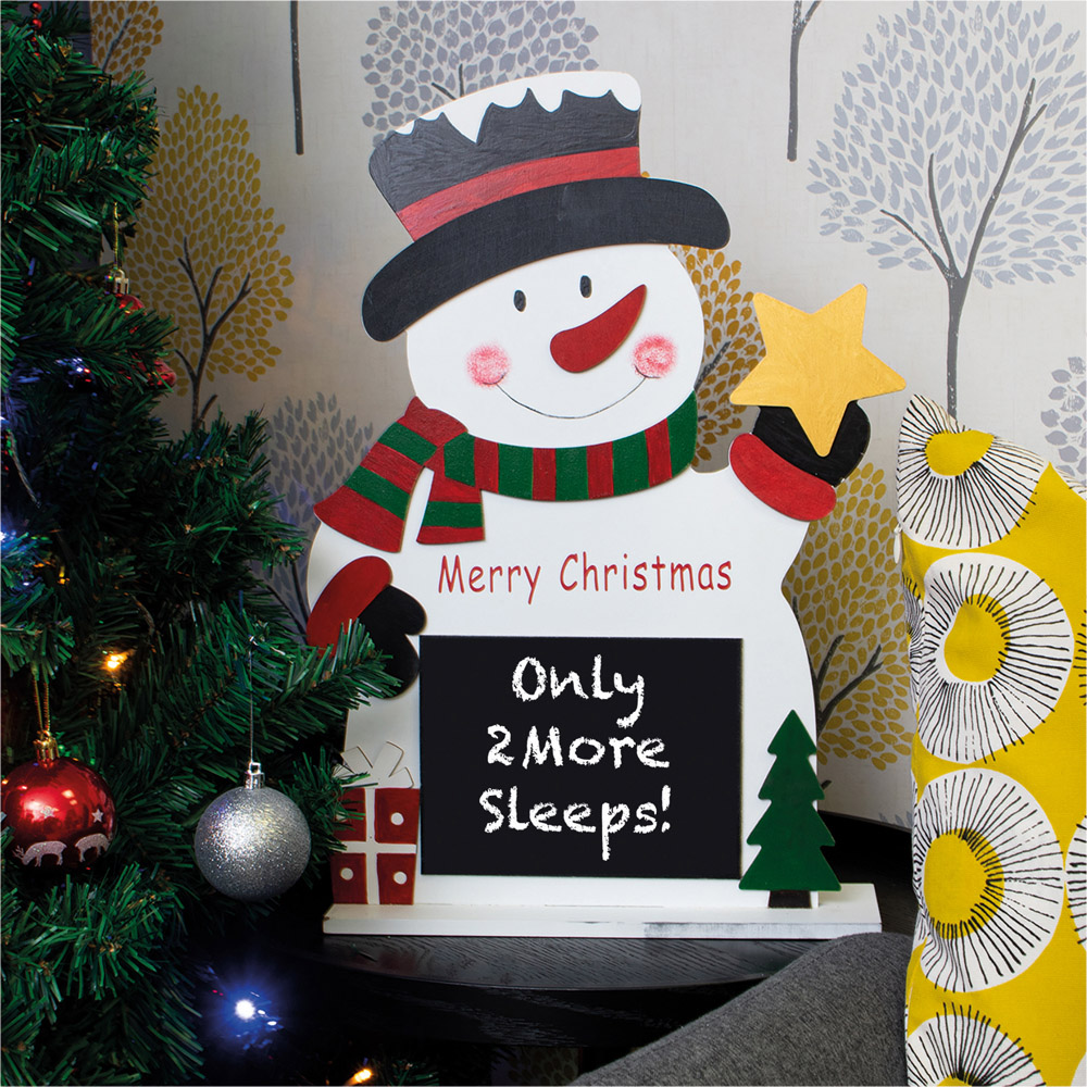 St Helens Wooden White Snowman on Stand with Chalkboard Image 6