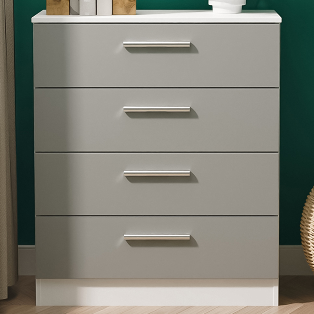 Crowndale Contrast 4 Drawer Dusk Grey and White Chest of Drawers Ready Assembled Image 1